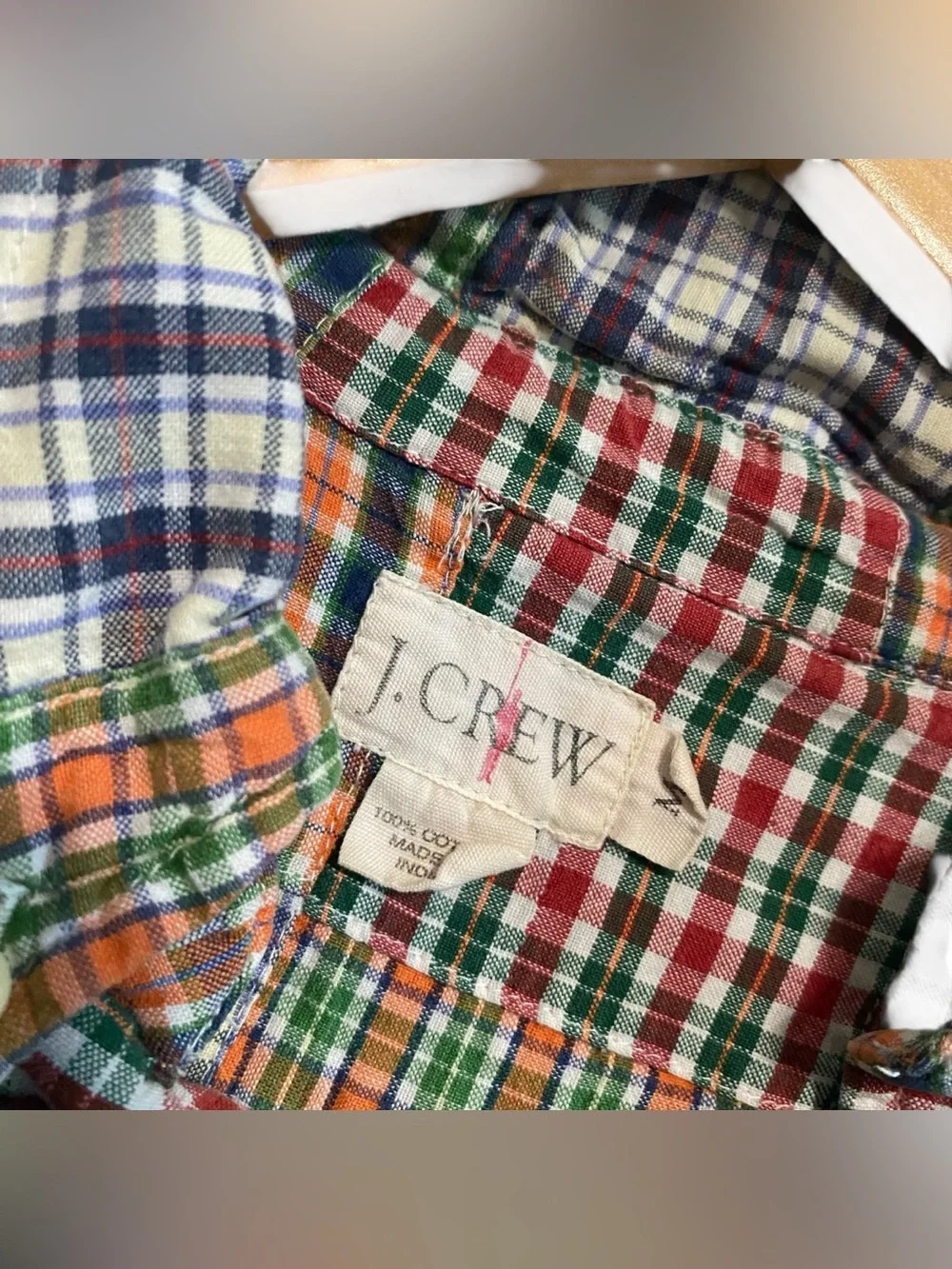J.Crew Men's Short Sleeve Plaid Patchwork Cotton Button Down Shirt Size Medium